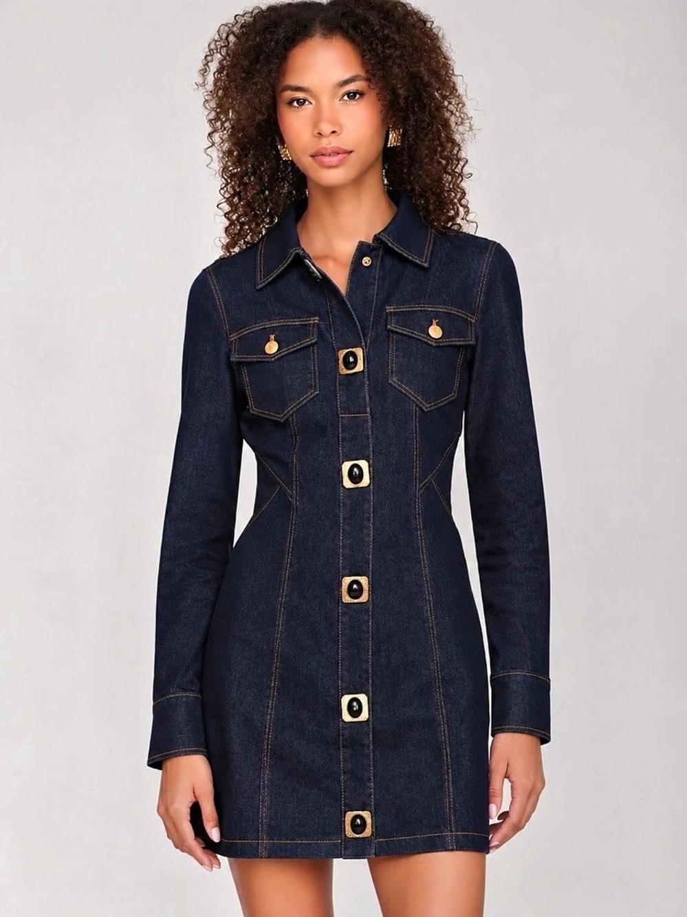 Avec Les Filles Dark Indigo Denim Mini Shirt Dress Size 0 NWT